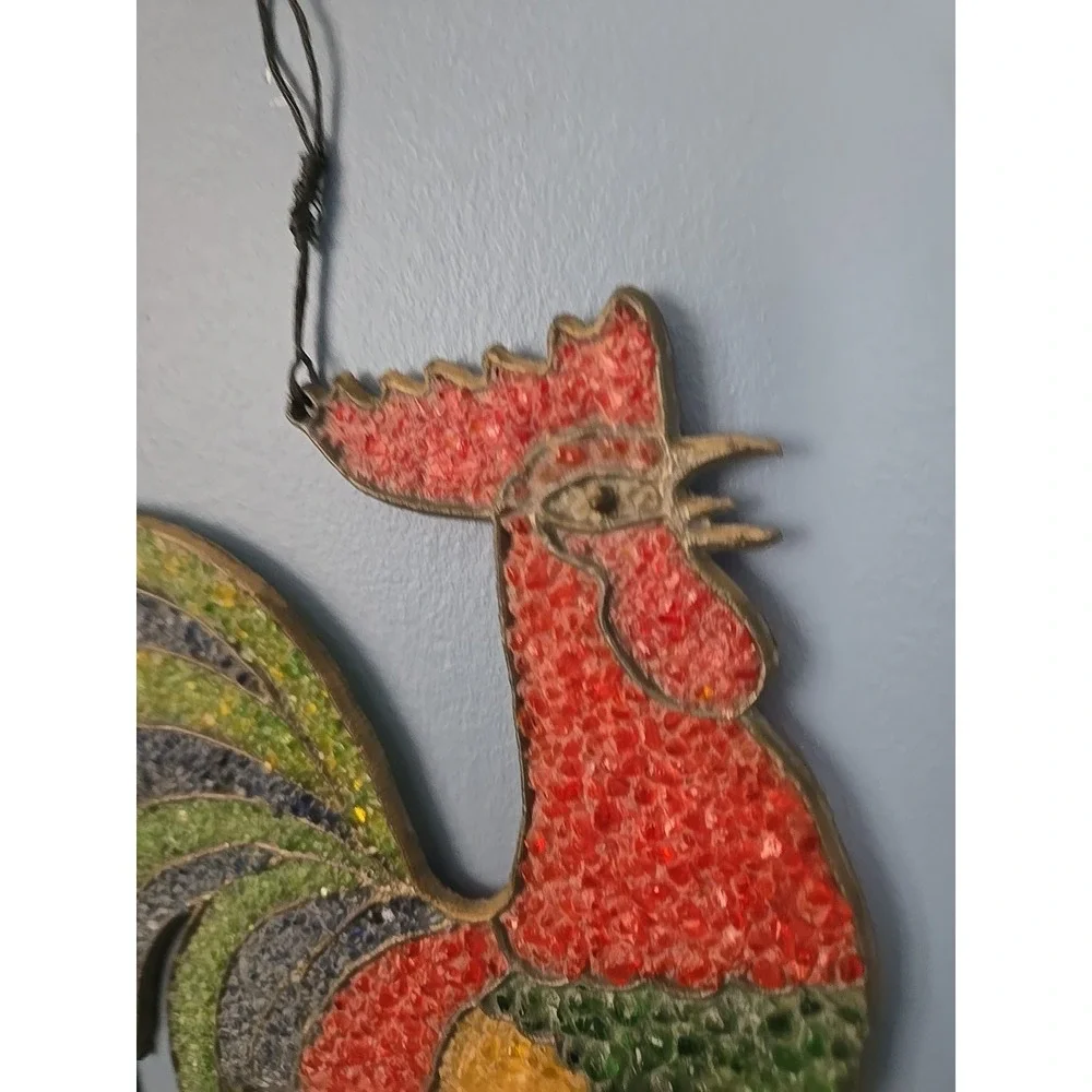 Rooster Stained Glass Window Panel Sun‎ Catcher Chiken Hanging Decor Farmhouse
